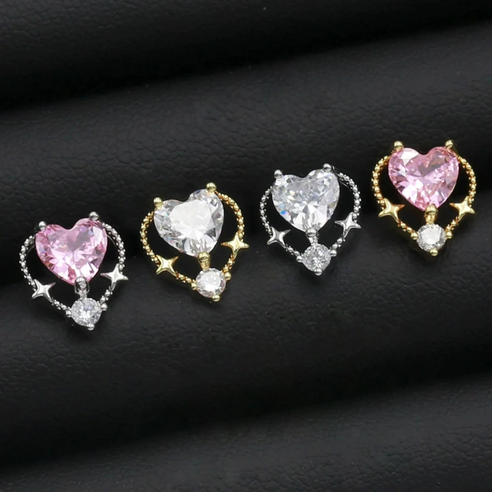 

1 PCS Cute Pink Zircon Heart Shape Ear Cartilage Piercing Earring Women Steel Helix Screw Bar Stud Cuff Jewelry