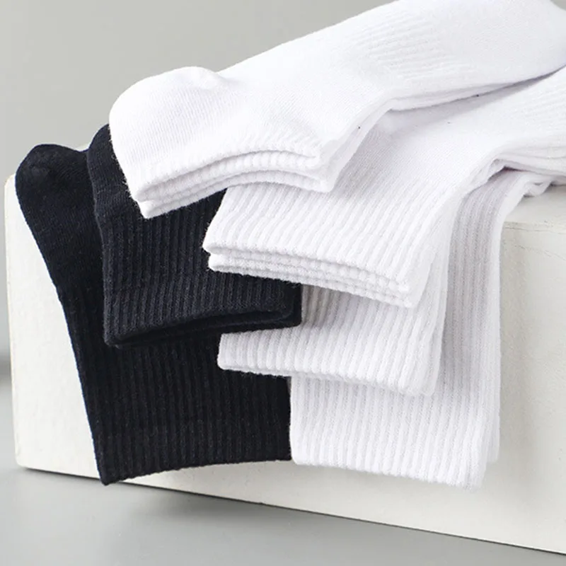 2 Pairs High Quality Business Socks Autumn Winter Thickened Odorproof Wear-resistant Comfortable Sports Black White Sports Socks