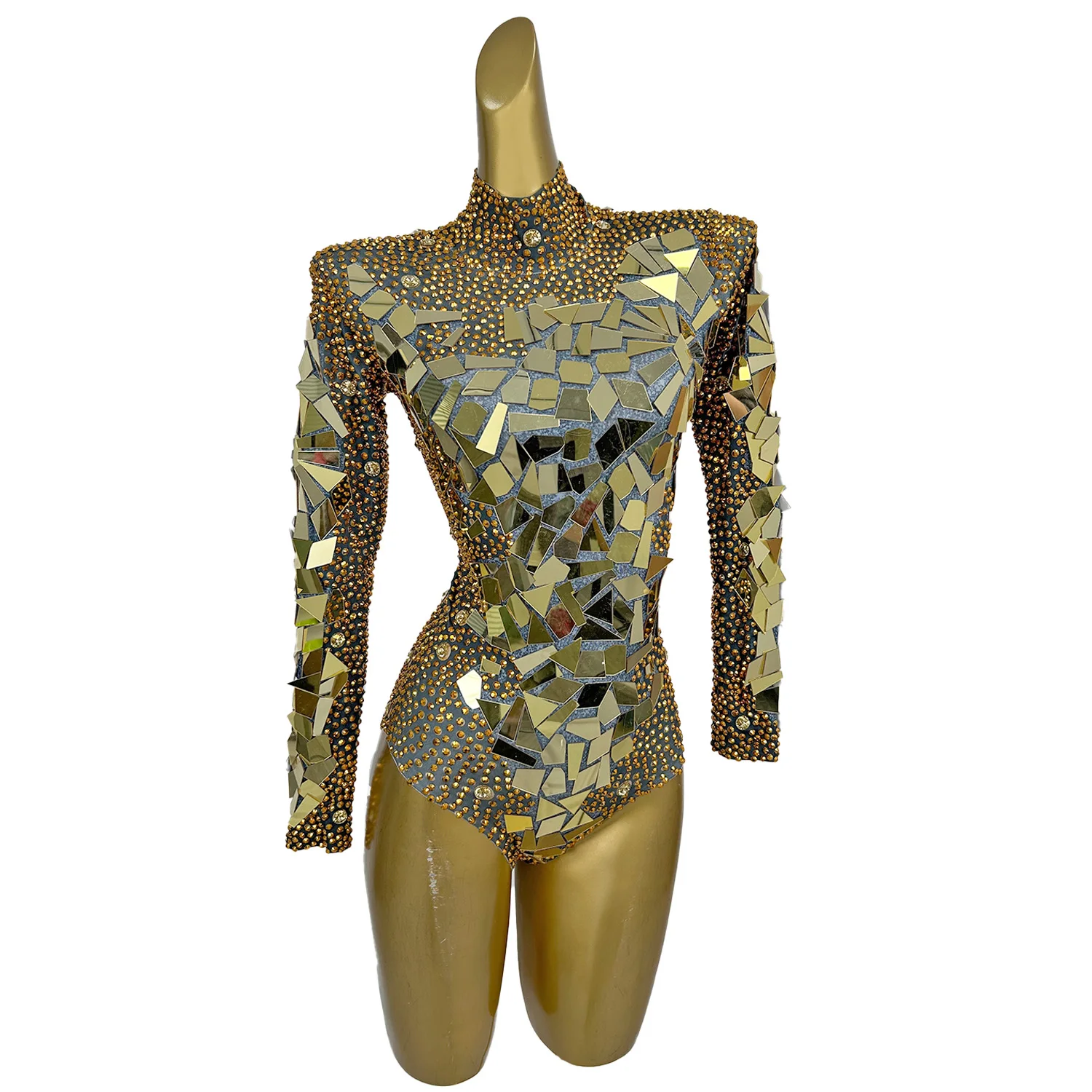 Classic Nightclub Stage Performance Showgirl Sexy Wear Sparkly Mirrors Rhinestone Bodysuit Party Outfit Tight Bodysuit Jinpingzi