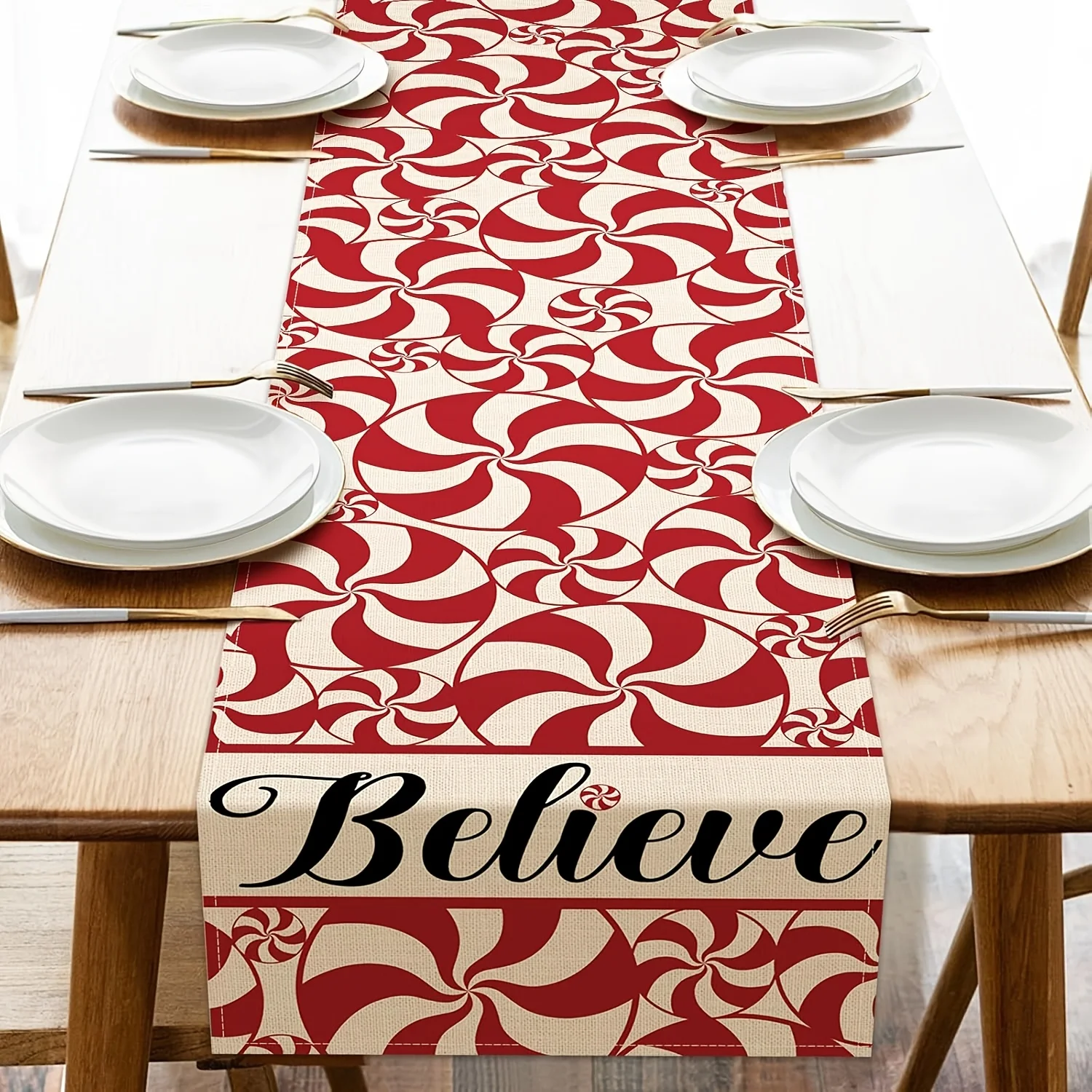 New Year Christmas Peppermint Candy Designs Print Winter Seasonal Kitchen Dining Table Decoration Suitable for Family Gatherings