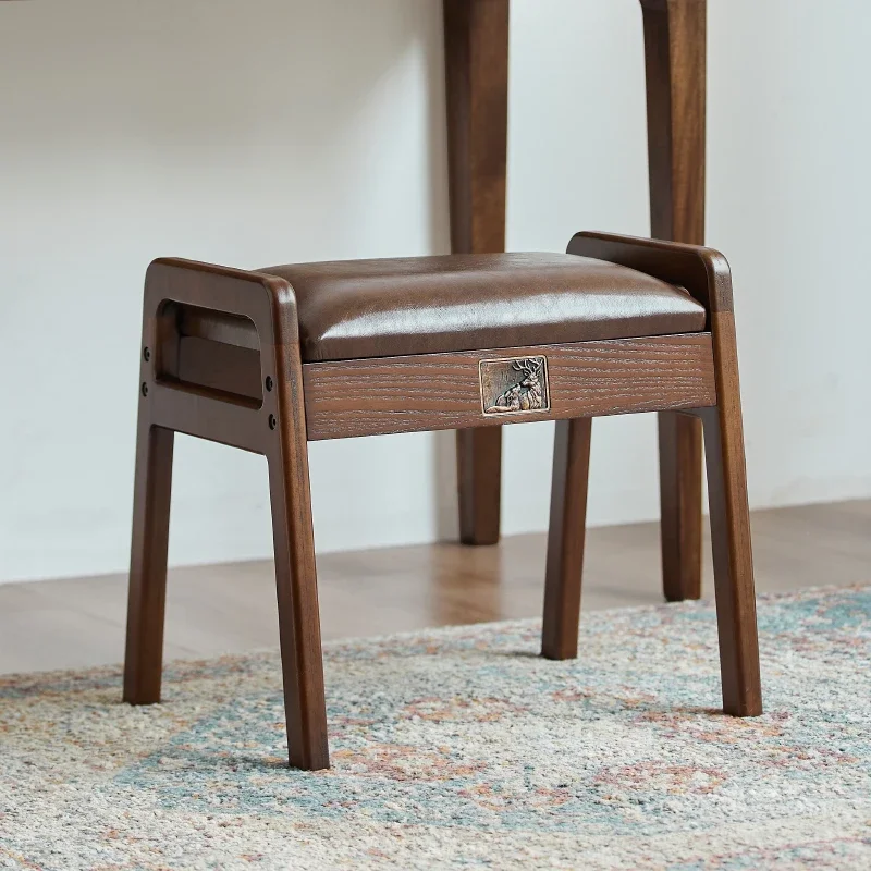 

Solid wood shoe changing stool with armrest shoe wearing stool