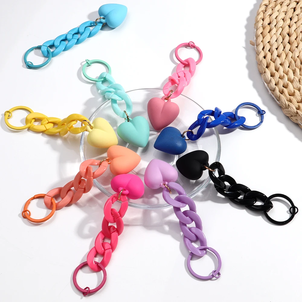 Handmade Heart Keychain Acrylic Plastic Link Chain Key Ring For Women Handbag Pendant Accessorie Car Keys Jewelry Gifts image 6