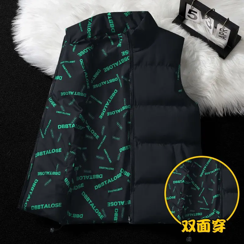 Double-sided Down Cotton-padded Vest Men's Coat Thickened Autumn and Winter Young Women's Sleeveless Cotton-padded Vest Men