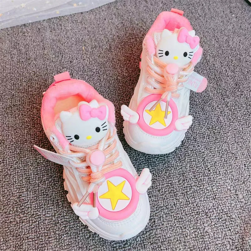 2024 new Autumn Cat hello kitty Girl bow cheap discount kids child Canvas Shoes sweet pink white children's Casual Shoes