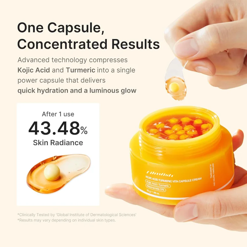 

Vitamin C Brightening Moisturizing Capsule Cream Infused Turmeric & Kojic Acid Even Skin Tone Fade Dark Spots Facial Care