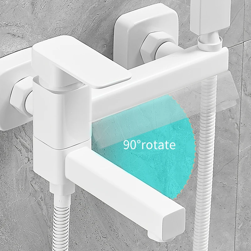 Bathroom White/Black Copper Shower Simple Shower Set Household Bathtub Faucet Mixing Switch Cold And Hot Water Faucet