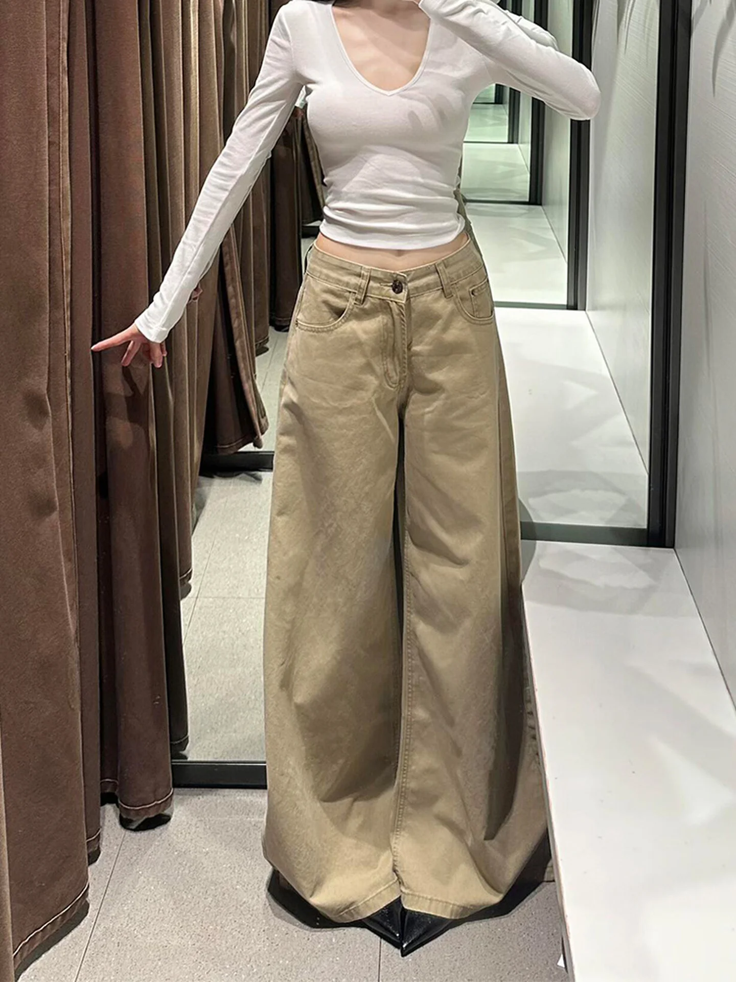 

High Waist Straight Leg Thin Denim Jeans Women's Summer American Style Khaki Wide Leg Pants Tapered Shape Jeans Casual Denim