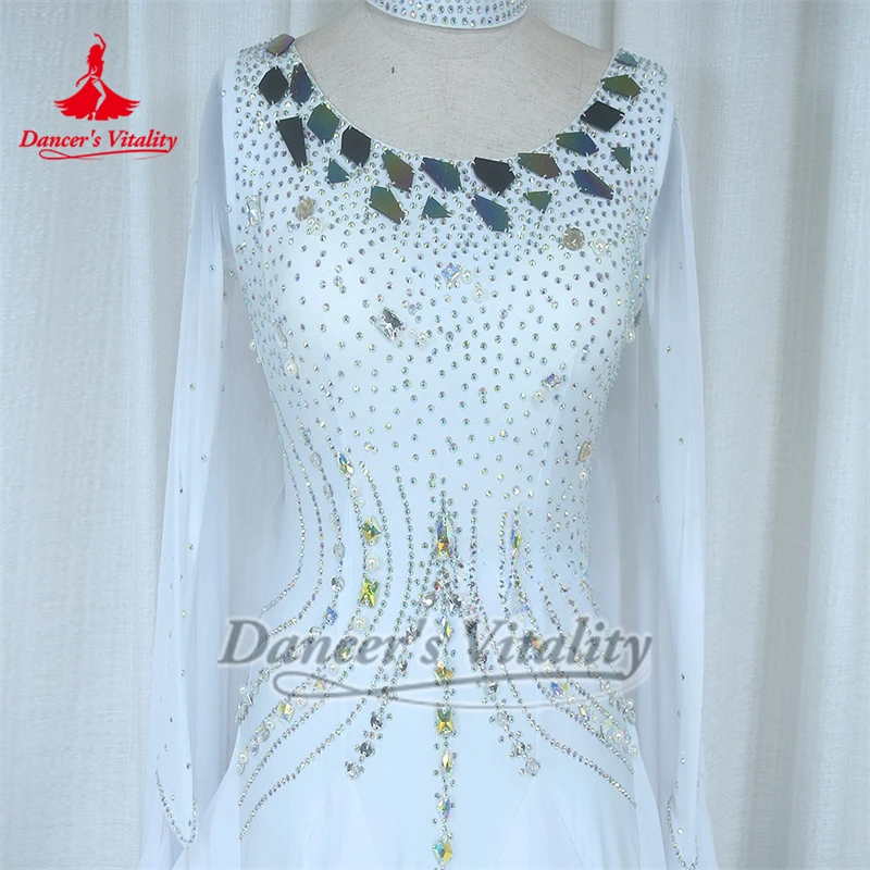 Weißer, langärmliger Gesellschaftstanz-Wettbewerb, große Schaukel, elegante Kleider, individuell, für Erwachsene, Frauen, Walzer, Tango, Kleidung der Tänzerin Vitalität