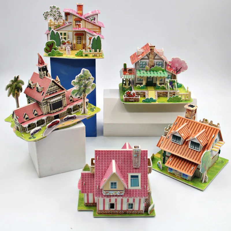 6 ピース/セット紙カード 3D パズルハウスモデル親子インタラクションクリエイティブ手作り DIY パズル