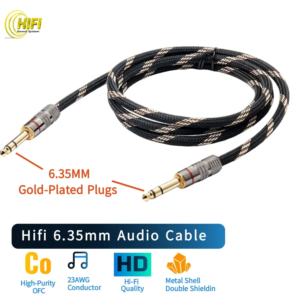 Hifi 6.35mm Male to Male Instrument Cable, 24K Gold Plated Stereo AUX Cord ,OFC Shield for Guitar Amplifier Mixer Headphone