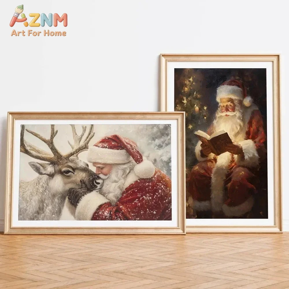 Vintage Christmas Poster Print for Living Room Winter Xmas Santa Claus Decoration Merry Christmas Tree Canvas Painting Wall Art - view 3