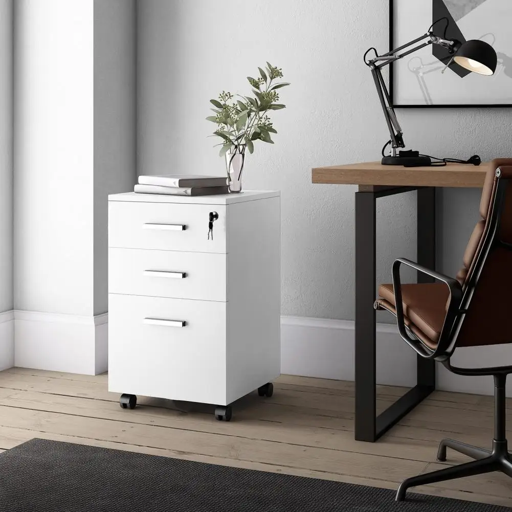 360 Degree Casters Large Capacity Spacious Desktop Heightening Design File Cabinet 3 Drawer Rolling Office Bookcase with Lock