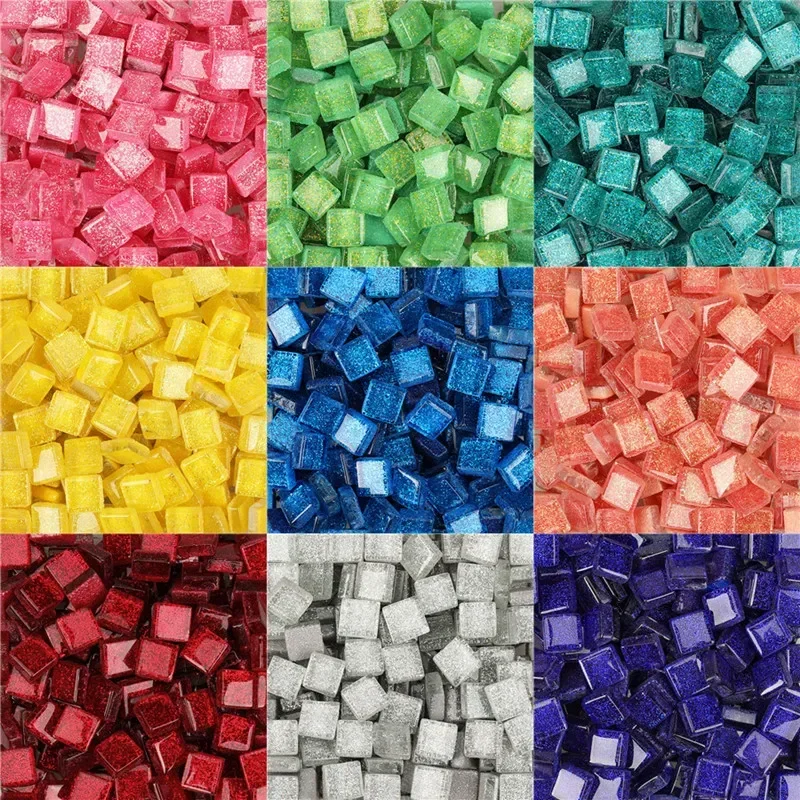 114g/4oz(Approx 114pcs) Glitter Shiny Glass Mosaic Tiles 1cm/0.39in Square DIY Mosaic Craft Materials Multi-Color Mosaic Stones