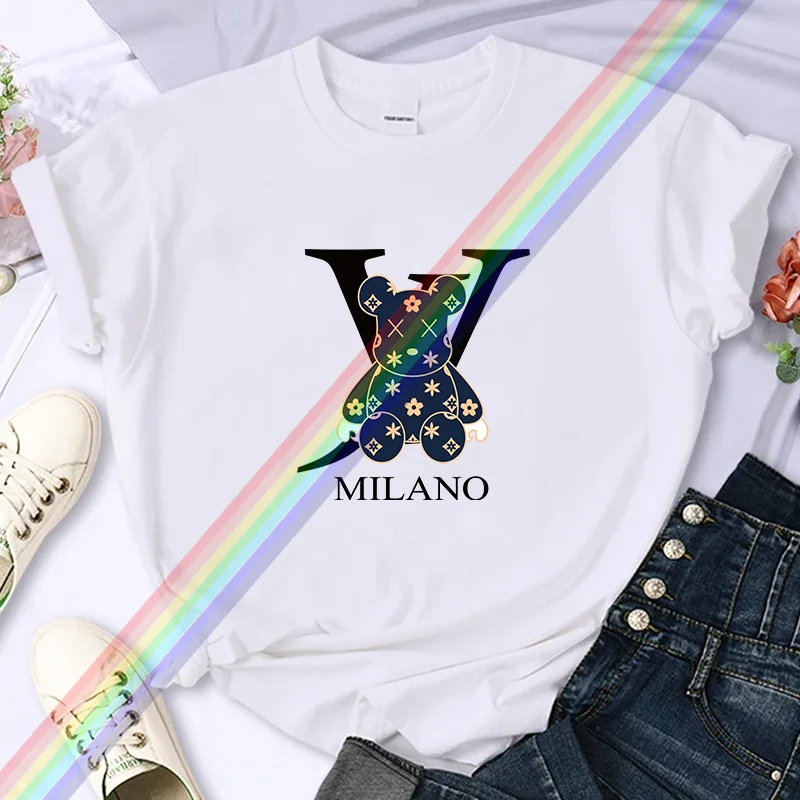 

NewLuxury Brand Bear For Women's High-Quality Summer Printing T-shirt 100% Cotton Casual Oversized Y2k Personality Sleeve O-neck