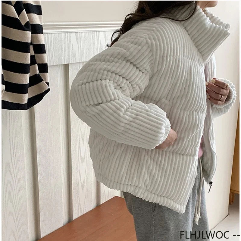 Nieuwe Winter Vrouwen Korte Parka Corduroy Katoen Coltrui Warme Bovenkleding Jassen Cake Koreaanse Stijl Leuke Meisjes Korte Donsjack