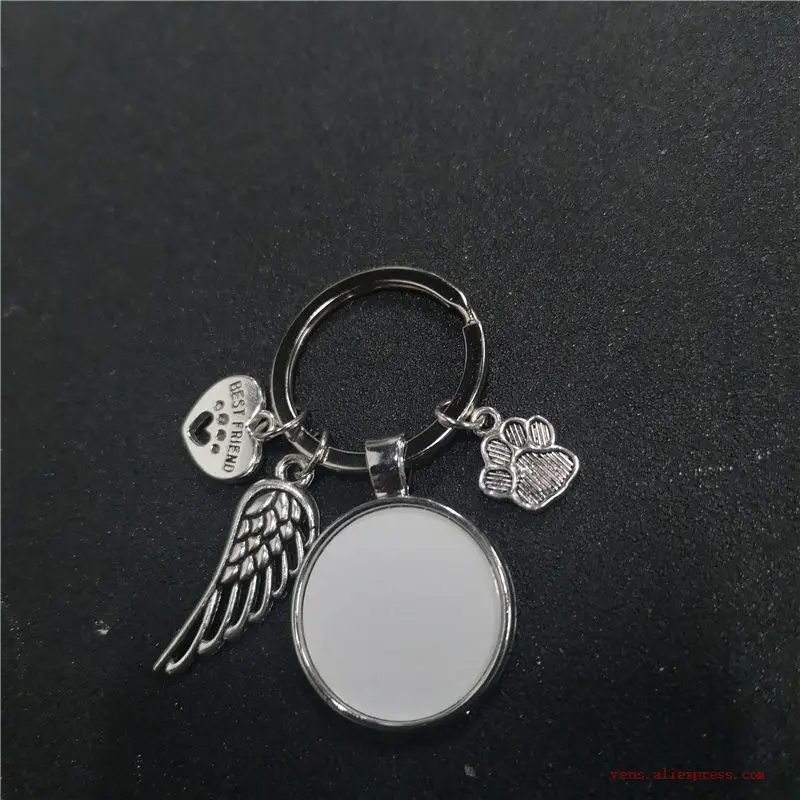 sublimation blank dog paw wings best friend keychains metal key ring hot transfer printing consumables 25pcs/lot