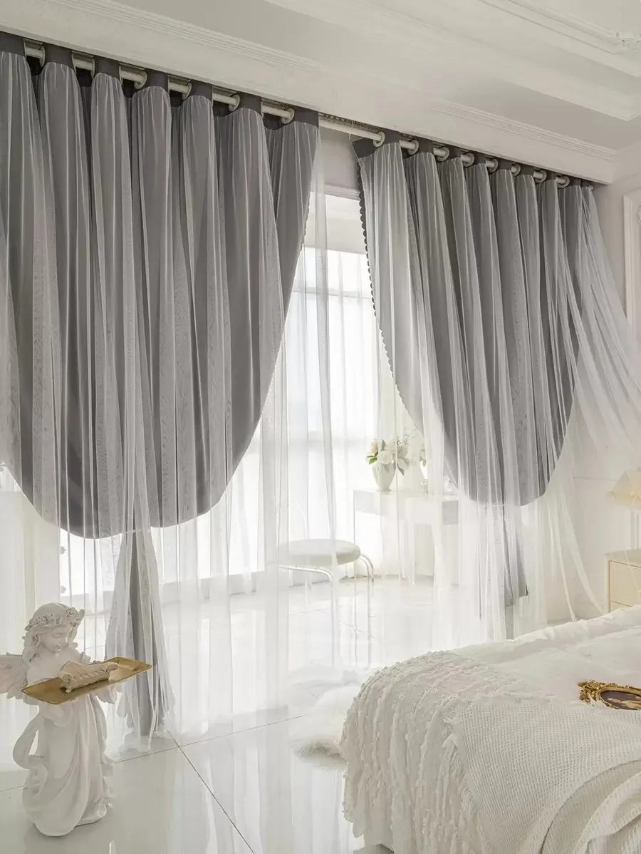 1pc Solid Color Double Layer Single Panel Curtain, Modern Polyester Single Panel Blackout Curtain For Bedroom And Living Room