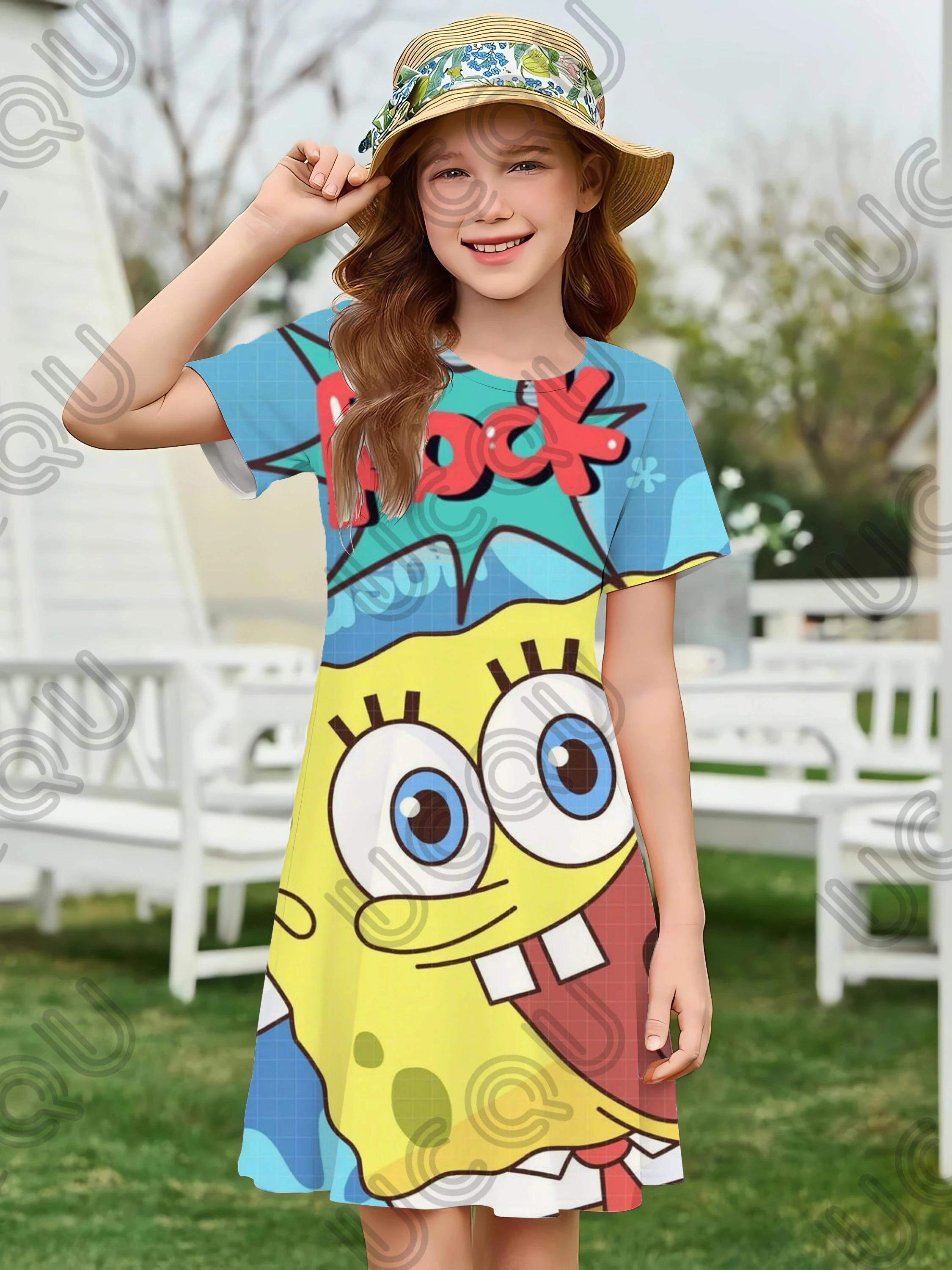 

Potdemiel Cartoon SpongeBob 3d Print Summer New Girls Dress Cute Patrick Women Dresses Girl Short Sleeve Princess Dress Clothing