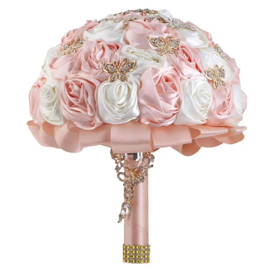 

Wedding Flowers Bouquet Round Holding Bridal Bouquet Toss Artificial Rose Bunch for Bride Bridesmaid Wedding Quinceanera Light S