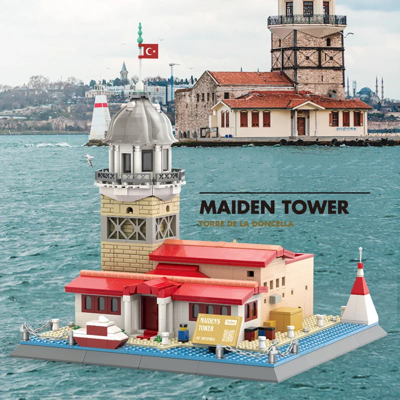 Creative Building Block Maidens Tower ตุรกีอิสตันบูลก่อสร้างอิฐสถาปัตยกรรมประวัติศาสตร์ของเล่นสําหรับของขวัญ