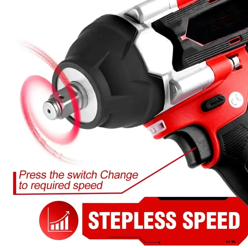 1800N.M Torque Brushless Electric Impact Wrench 1/2 Inch Lithium-Ion Battery Cordless Power Tool  18V Battery