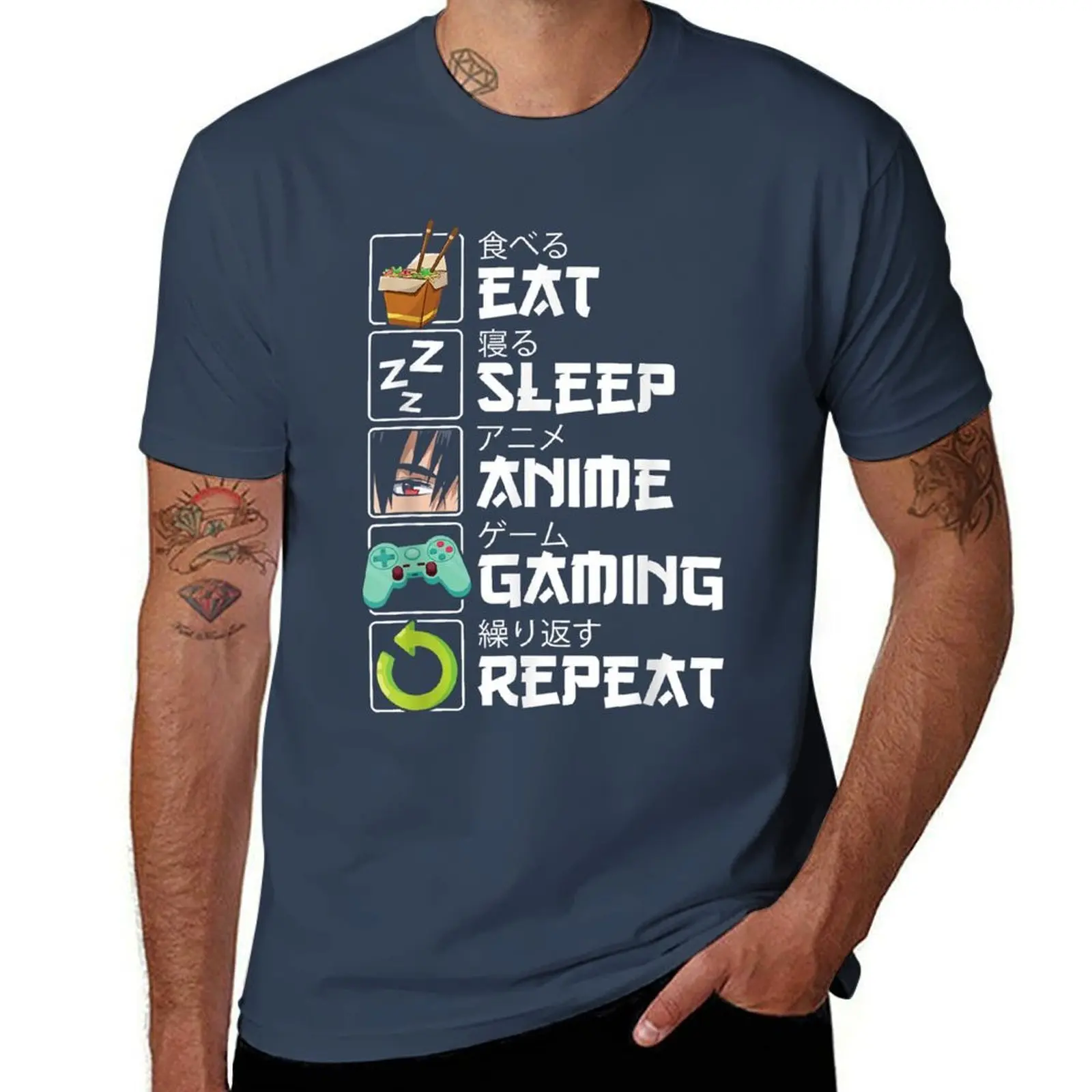 

Anime Gaming Sleep Manga Anime Eat Otaku Kawaii Repeat T-Shirt Relaxed Casual Short Sleeve Tee