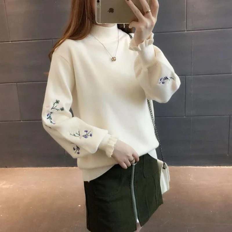 Knit Tops for Woman Off White Women's Sweater Turtleneck Gigh Neck Jerseys Pullovers Korean Fashion Streetwear Y2k Korea Modern