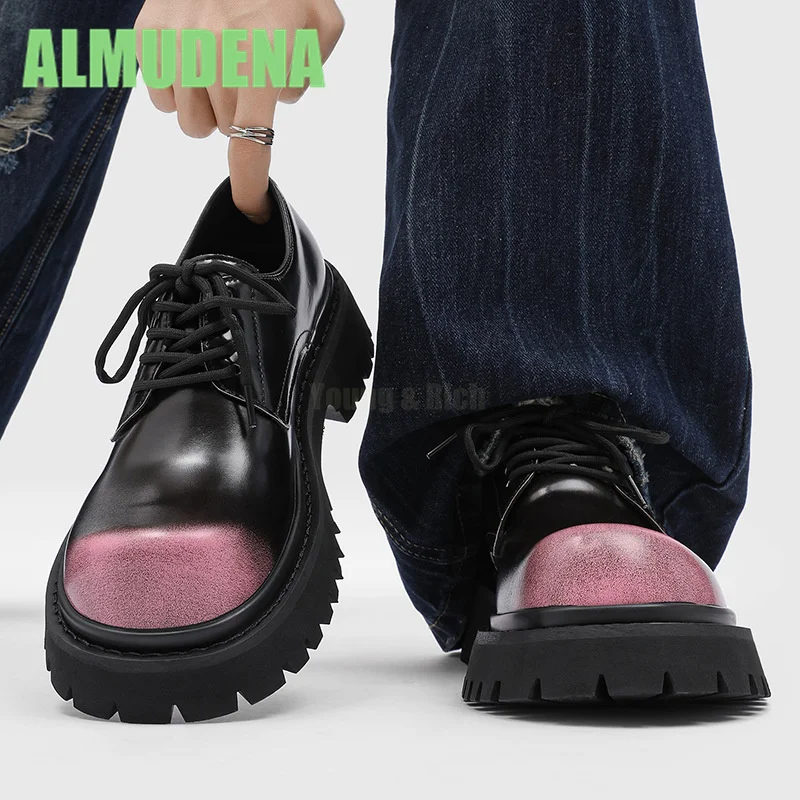 

Gradient Colored Round Toe Casual Shoes Fashionable Lace Up Design Niche Commuting Versatile Height Increasing Flat Shoes