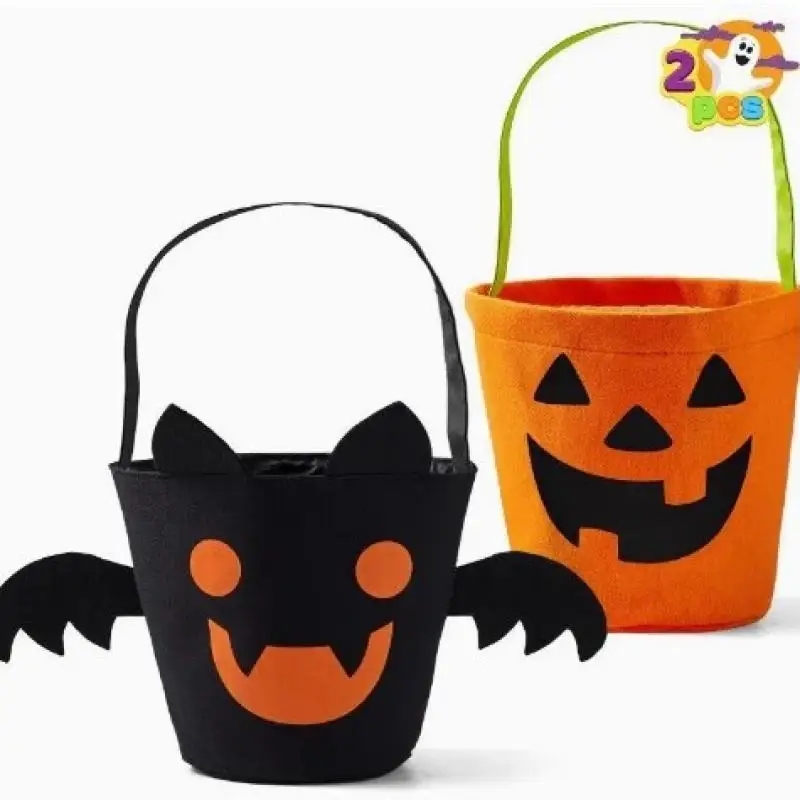 2Pcs Per Pack Halloween Felt Storage Bucket Portable Large Capacity Candy Bag Kid Trick-Or-Treat Cosplay Accessories