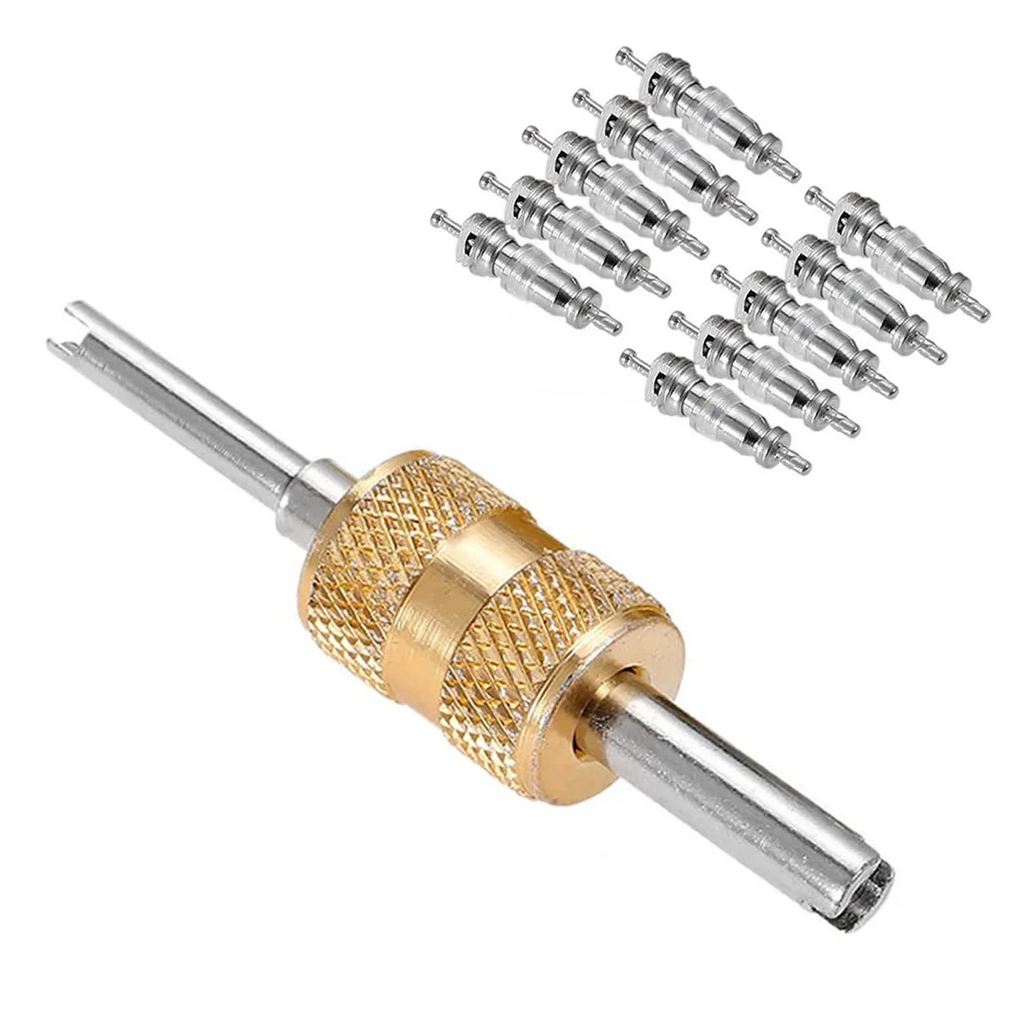 9Pcs R134a Automotive Air Conditioning Valve Core + 1Pcs Remover Tool For A/C System Mall/Big Air Conditioning Valve Core Tool