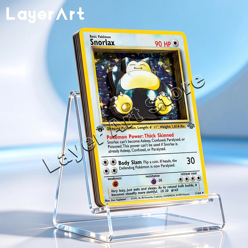 carta-3d-pokemon-stratificata-vintage-snorlax-jungle-11-64-carte-replica-stereo-giocattoli-fai-da-te-artigianali-da-collezione