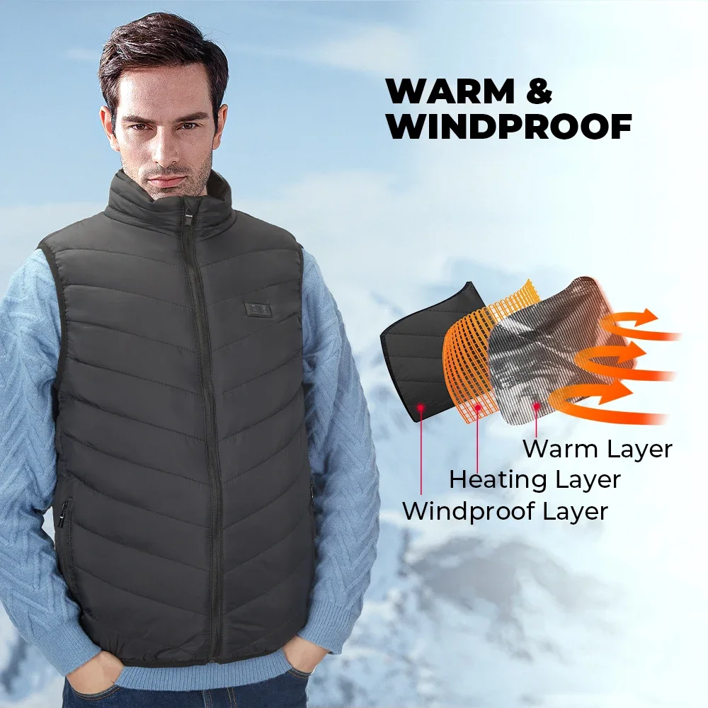 KEMIMOTO Moto Heated Vest USB Electric Smart Heating Jackets Men Women Winter Thermal Heat Clothing Plus size Hunting Coat