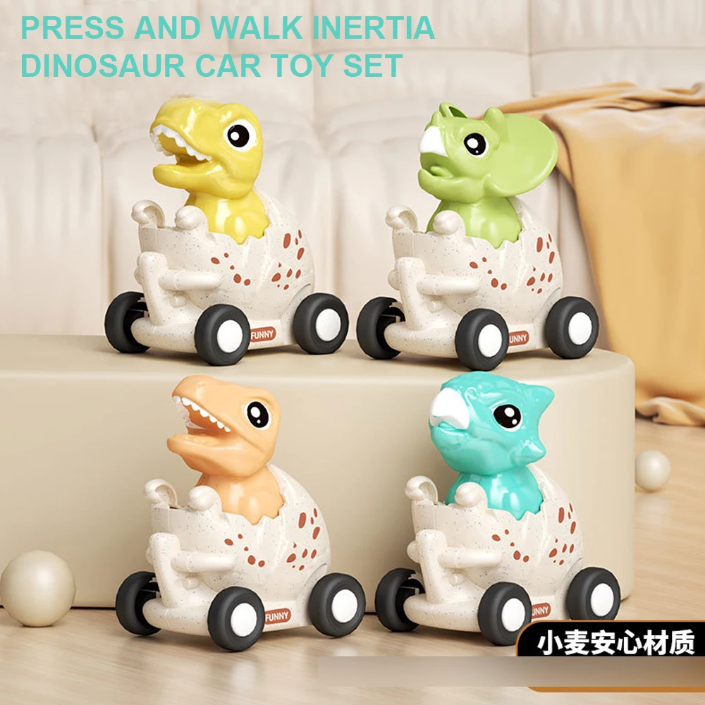 

Press Walk Inertia Dinosaur Car Toy Set, Cute Cartoon Triceratops Walking Tyrannosaurus Rex Bumper Car Children's Toy Gift,XT24