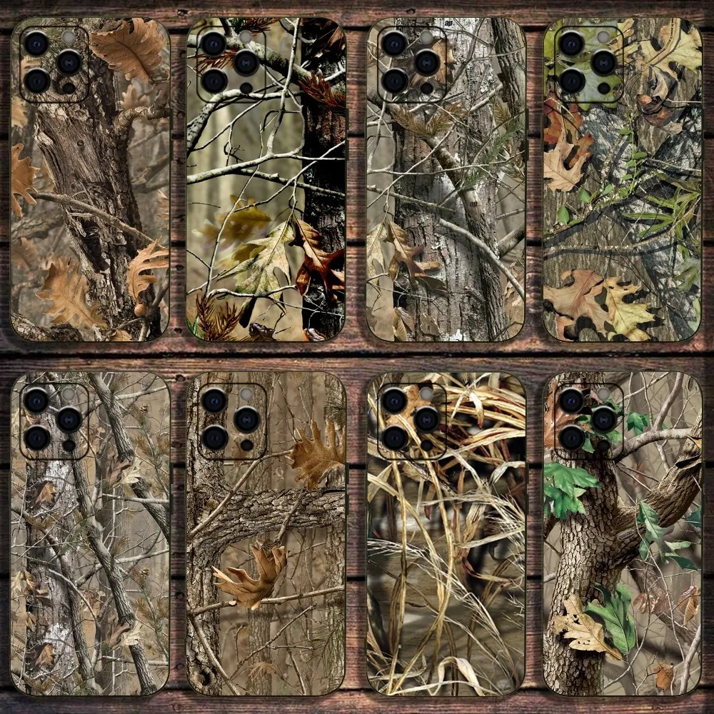 Camouflage Hunting Phone Case For Apple iPhone 15,14,13,12,11,Pro,X,XS,Max,XR,Plus,Mini Soft Black Cover