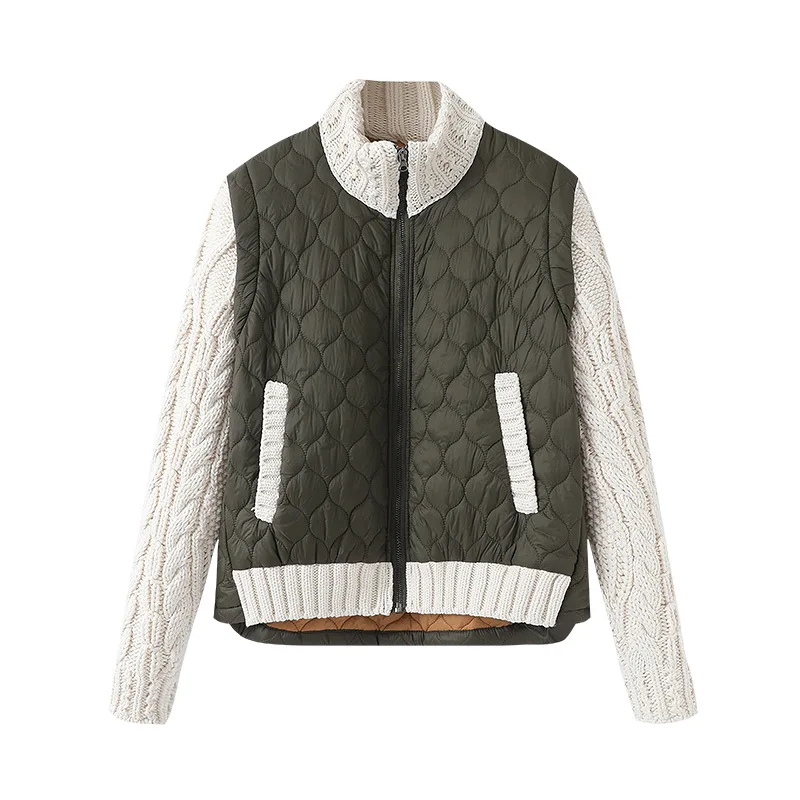 Quilted Quilted Women's Spliced Knit Sleeve Contrast Short Padded Jacket Fall Winter Trendy Fashion Classic Soft Chic Luxe Basic Coat - Aliexpress Deal