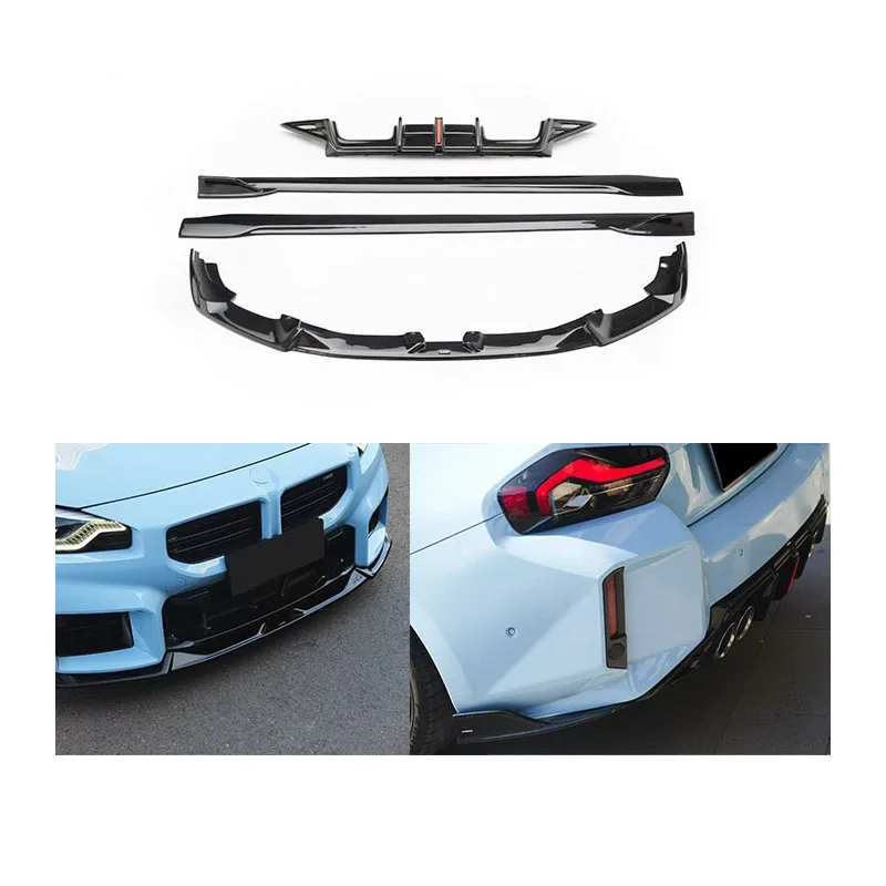 New G87 M2 Bumper Kit with Glossy Black Front Lip Side Skirts Rear Lip Exhaust Cut-Outs-Bolt-On PP Material