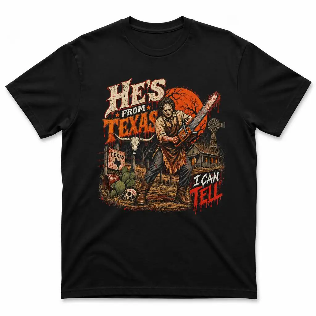 Ich kann erkennen, dass er aus Texas ist. Chainsaw Horror Halloween T-Shirts, lässige T-Shirts, kurzärmelige T-Shirts mit Rundhalsausschnitt, T-Shirts aus reiner Baumwolle. – Detail 1