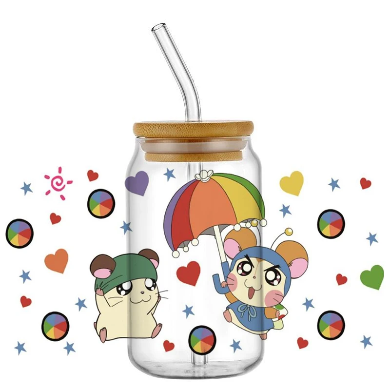 

New Cartoon Cute Hamster 3D Decal UV DTF Waterproof Transfer Sticker for 16oz Cup Wrap DIY Hamtaro Glasses Mug Decoration