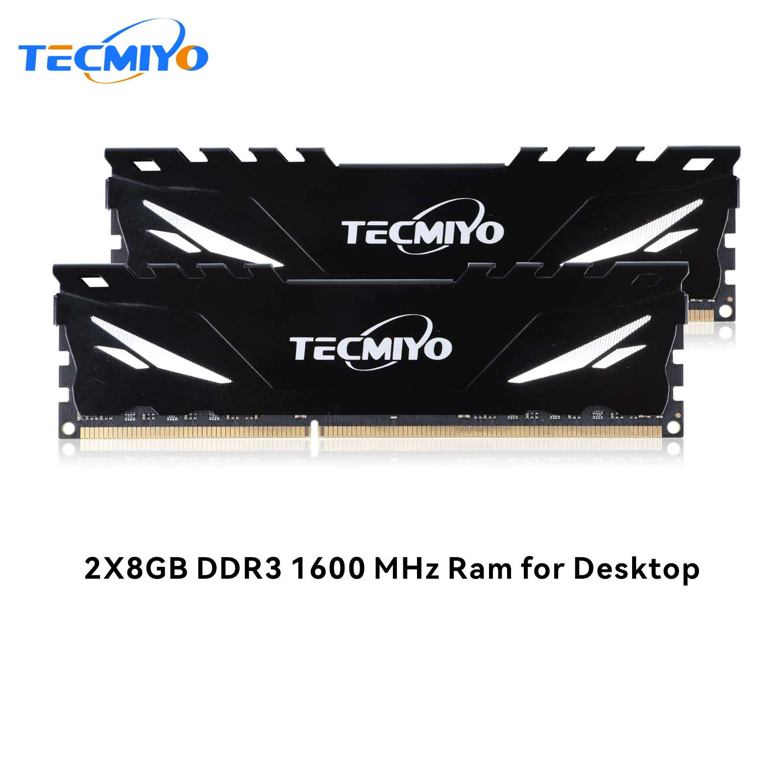 Tecmiyo-デスクトップゲームメモリ,ヒートシンク付き,udimm,2x8GB,ddr3 1600,pc3 12800u,黒