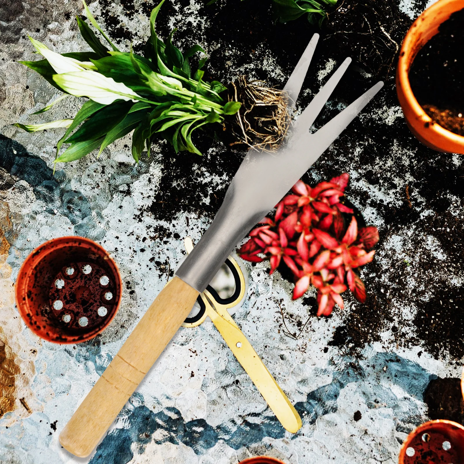 

Three Tooth Wild Vegetable Shovel Durable Stainless Steel Wood Spade Garden Hand Tools Metal Planting Trowel Landscaping Digging