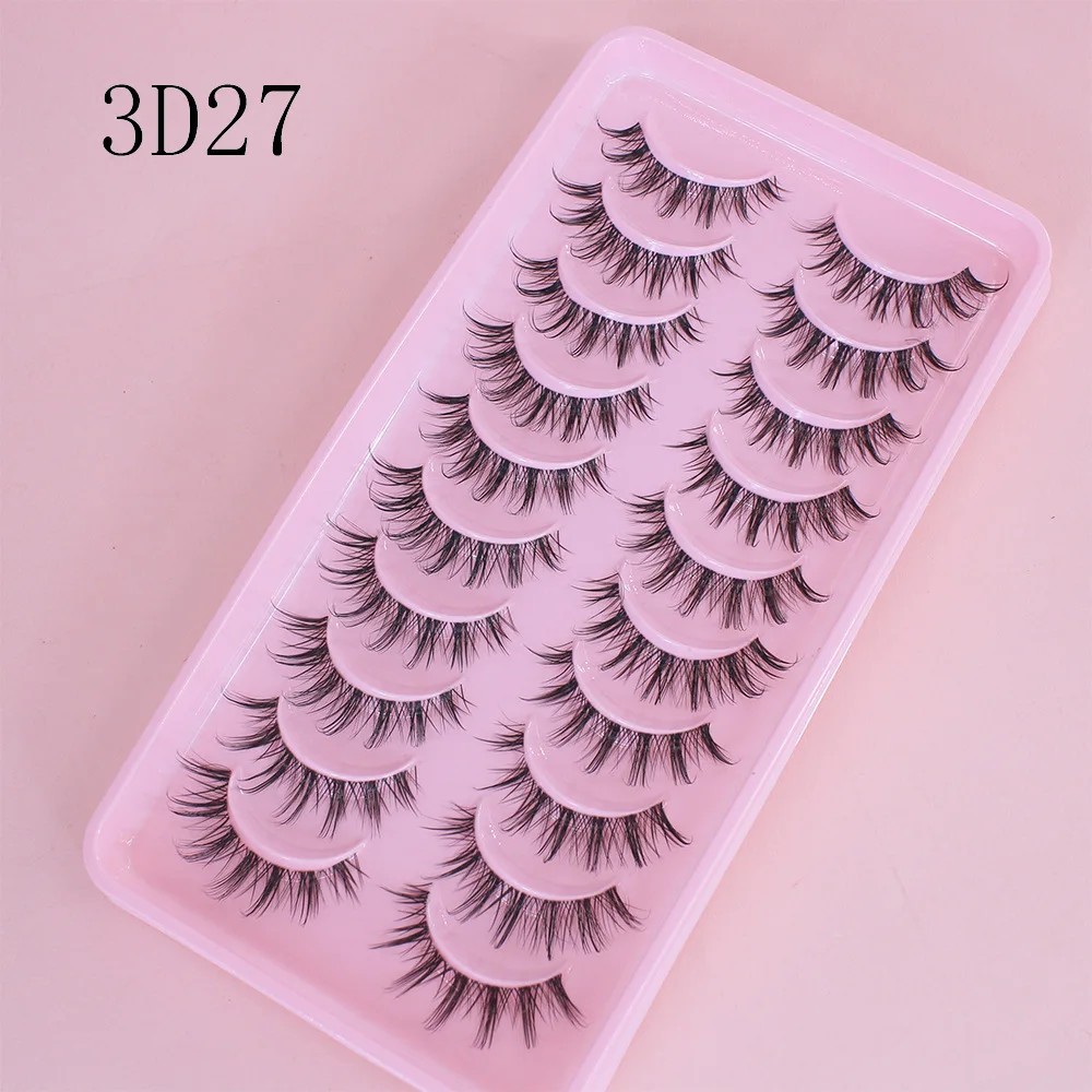 2023 New  Manga Lashes 10 Pairs 3D Clear Band Lashes Natural Look Wispy Mink Eyelashes Fluffy Cat Eye Lashes Pack Fake Eyelashes