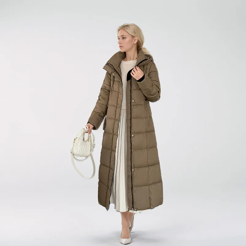 

2025 Winter Women's Long Over-the-knee Cotton Jacket Female Solid Color Hooded Thicken Warm Parkas Coats Lady Winter Jacket