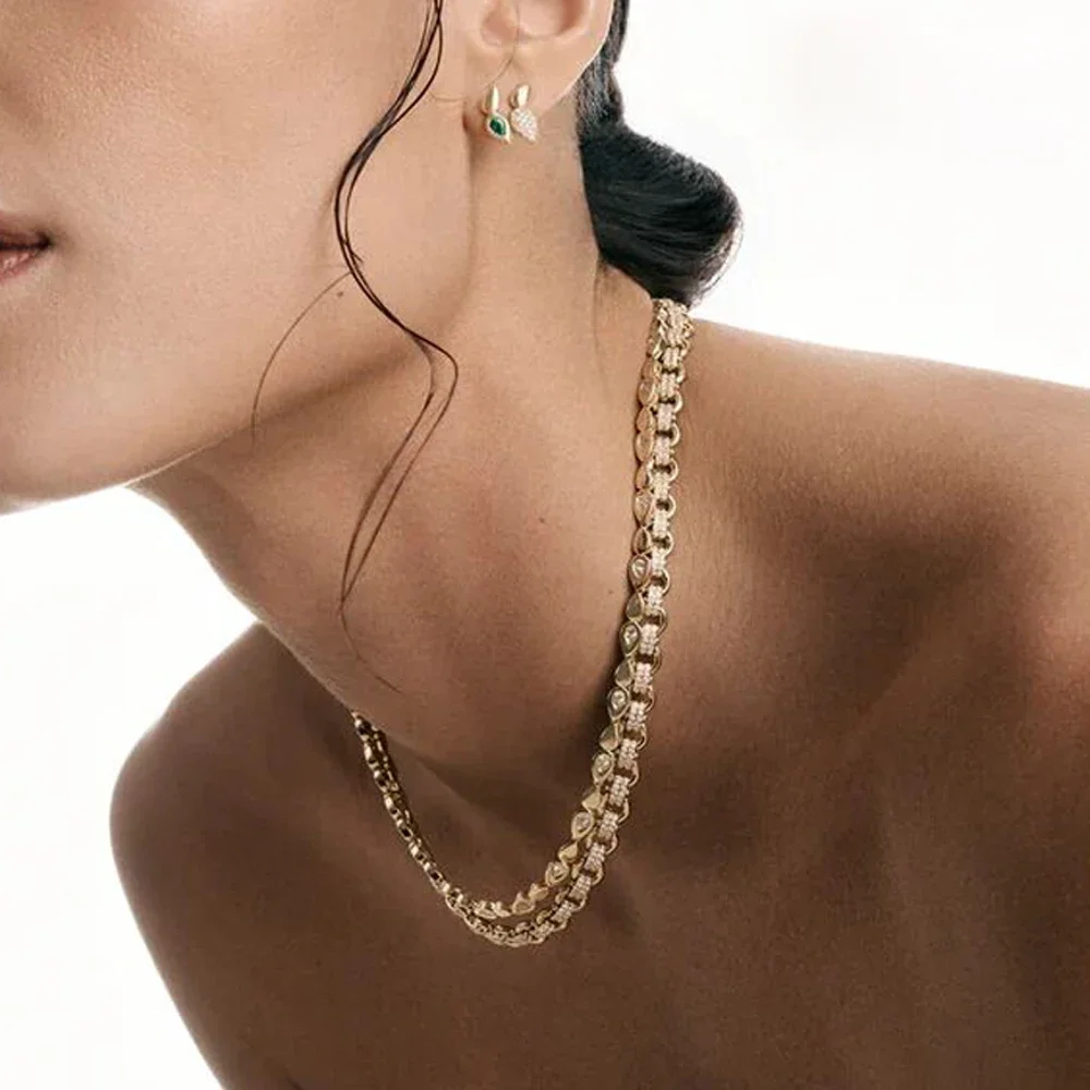 New listing circle interlocking double-row boutique shiny zircon chain bracelet fashion ladies necklace luxury jewelry.
