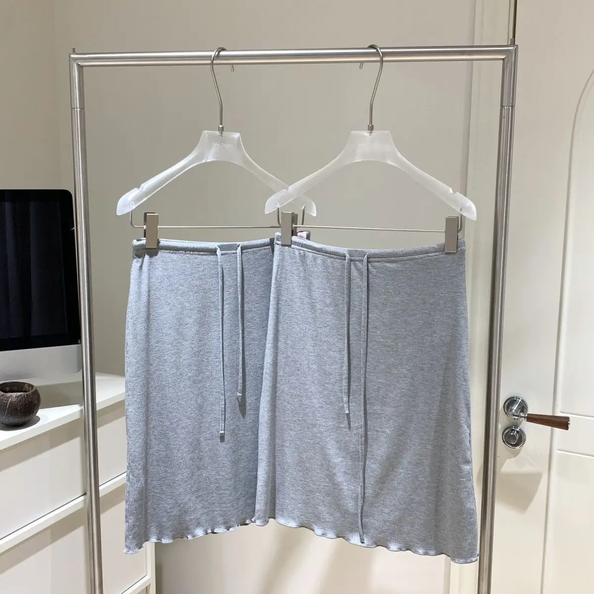 Comfortable Grey Knitted Half Skirt Simple Style Breathable Polyester Fiber A-Line Skirt Korean Style Daily Wear Girls Skirt