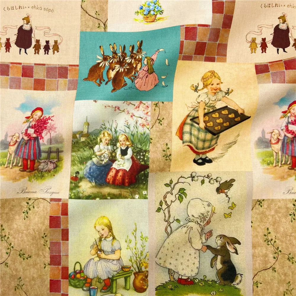 Retro Doll Cotton Fabric for Tissue Sewing Quilting Fabric Needlework Material DIY Handmade Craft