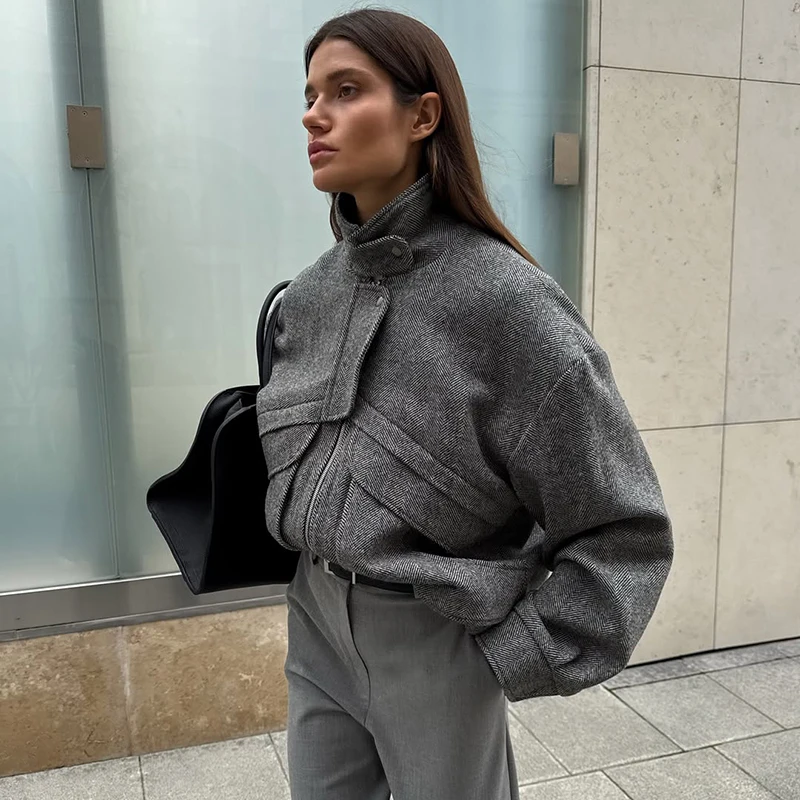 DemoRave Streetwear Vintage Zipper Pocket Jacket Women Autumn Winter Solid Casual Buttons Long Leeve Loose Coats Outwear Femme