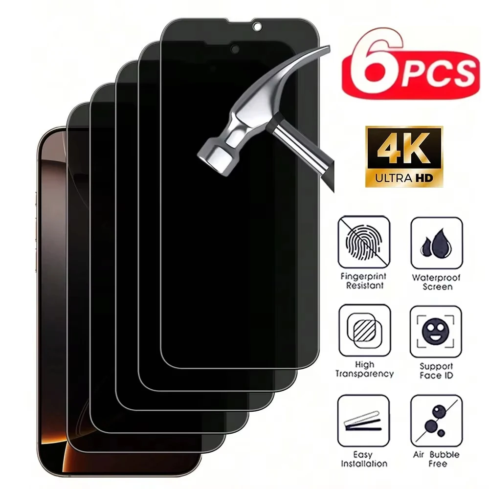 

6Pcs Privacy Screen Protector For iPhone 17 Pro Max 16 15 14 13 12 11 Air Anti-Spy Glass For iPhone 16e X XR XS 7 8 Privacy Film