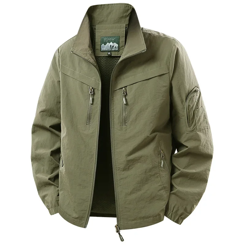 Immagine 4: Giacca da uomo primaverile e autunnale, leggera, ideale per attività all'aperto, pesca, viaggi, dal taglio ampio e casual, con colletto alla coreana, versatile, alla moda, disponibile in taglie grandi, realizzata in poliestere.