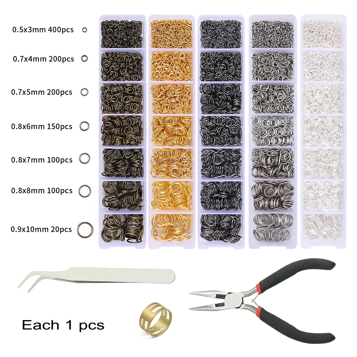 

Ultimate Jewelry Repair Kit - 200pcs 3-10mm Metal Split Rings in 5 Colors, Multi-Size Open Jump Rings with Organizer Box