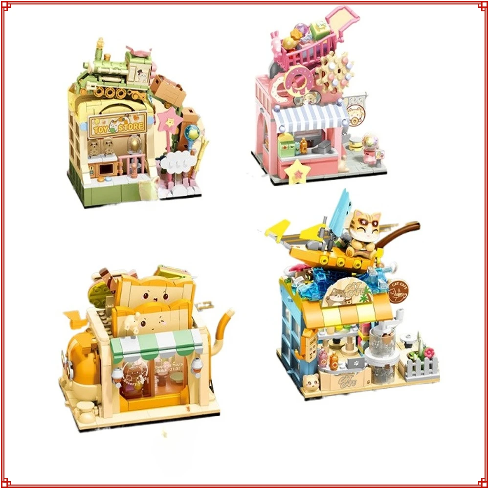 

Coffee Snacks Commercial Street View Small Shop Assembling Building Blocks Creative Puzzle Model Toy Desktop Decoration Gifts